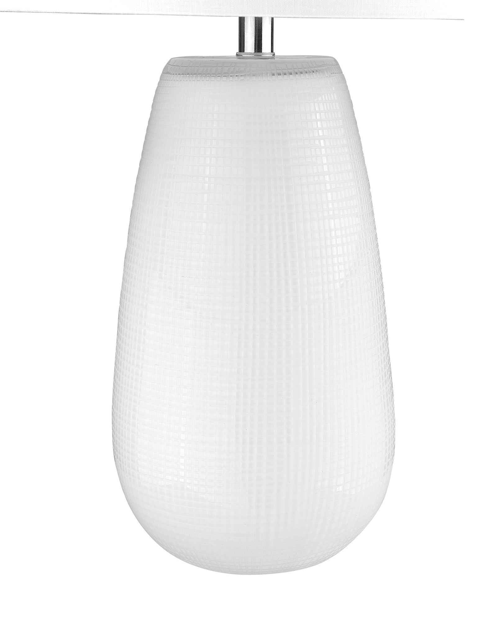 28" White Glass Table Lamp With White Drum Shade