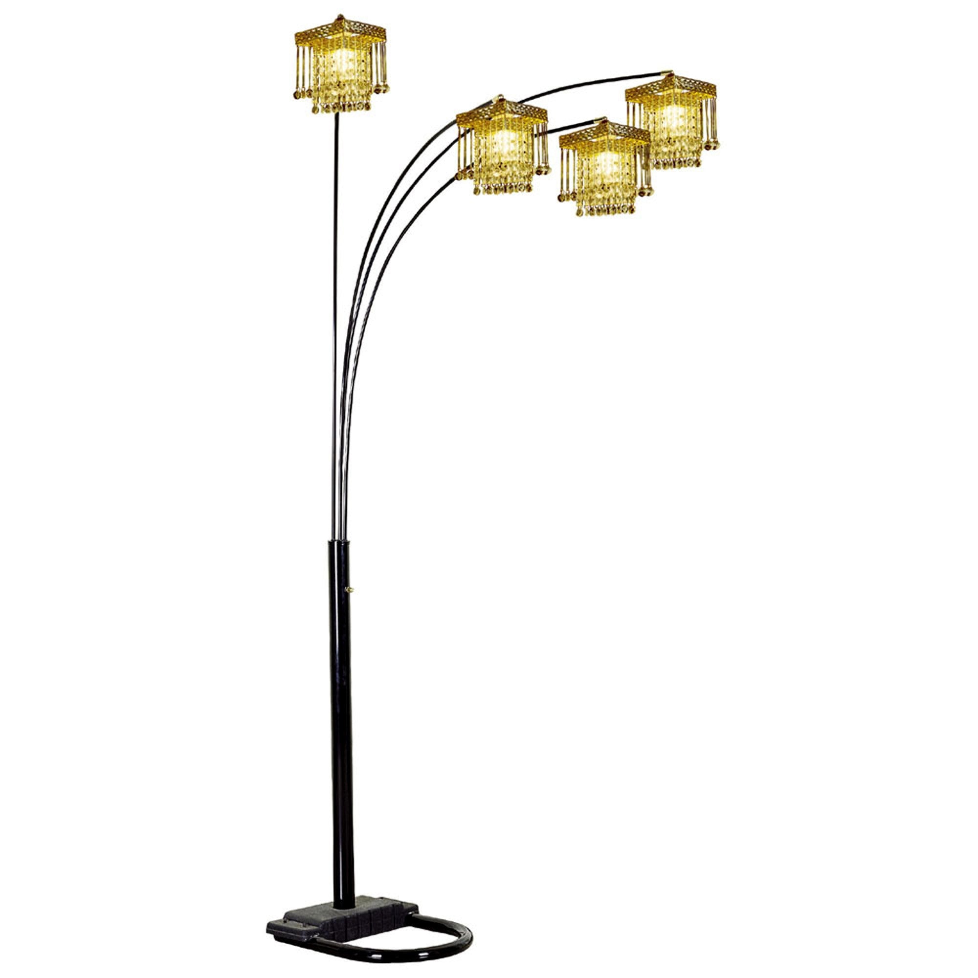 84" Black Four Light Arc Floor Lamp With Clear Crystal Glass Chandelier Shade - Lighting