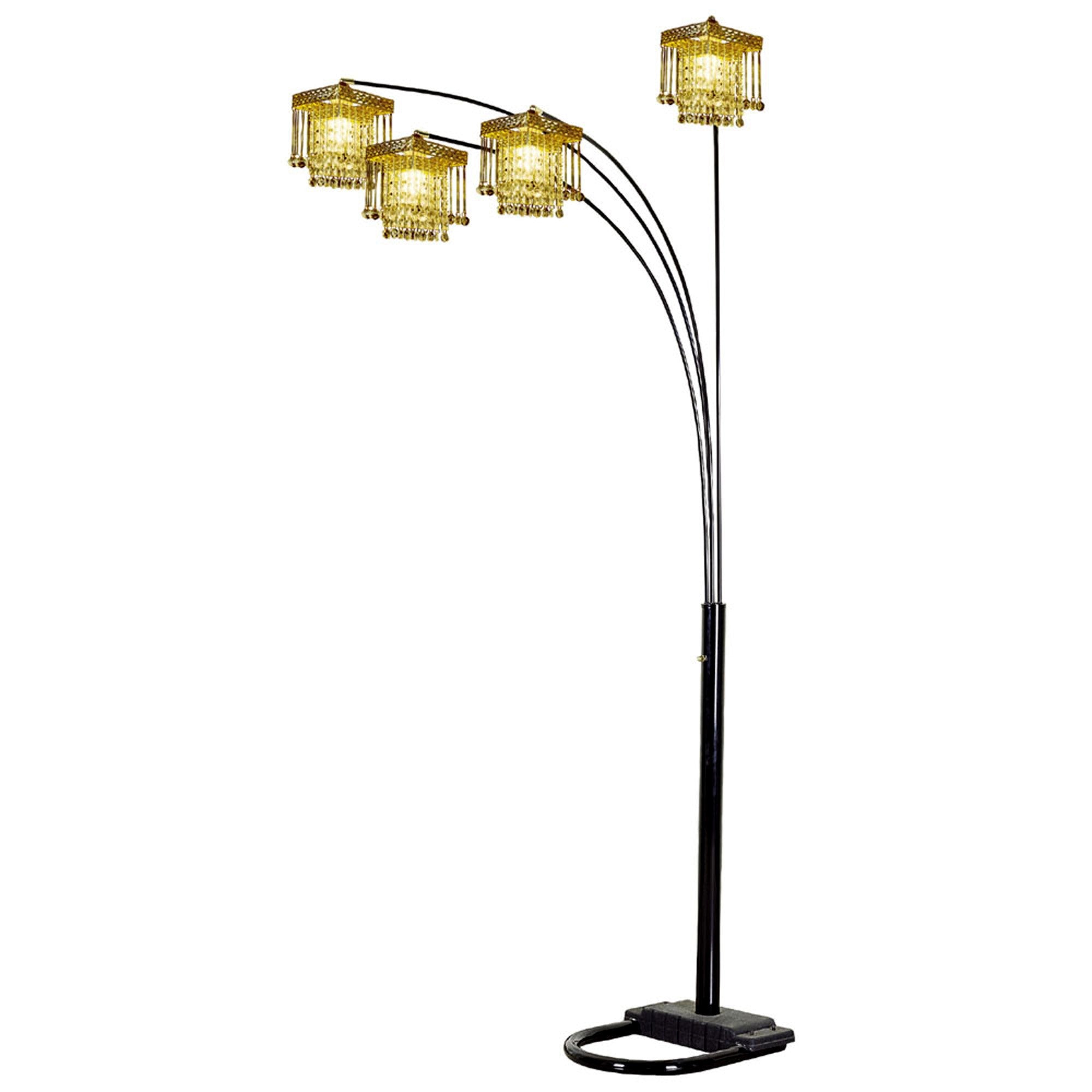 84" Black Four Light Arc Floor Lamp With Clear Crystal Glass Chandelier Shade - Lighting