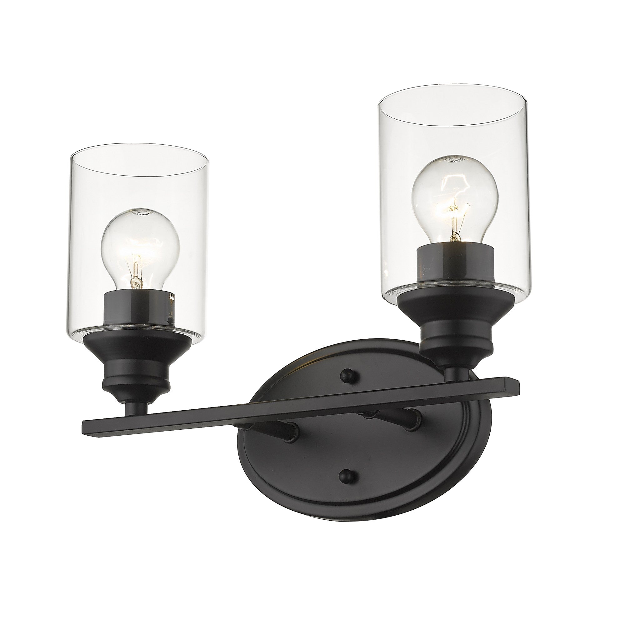 Two Light Matte Black Wall Light with Clear Glass Shade Default Title