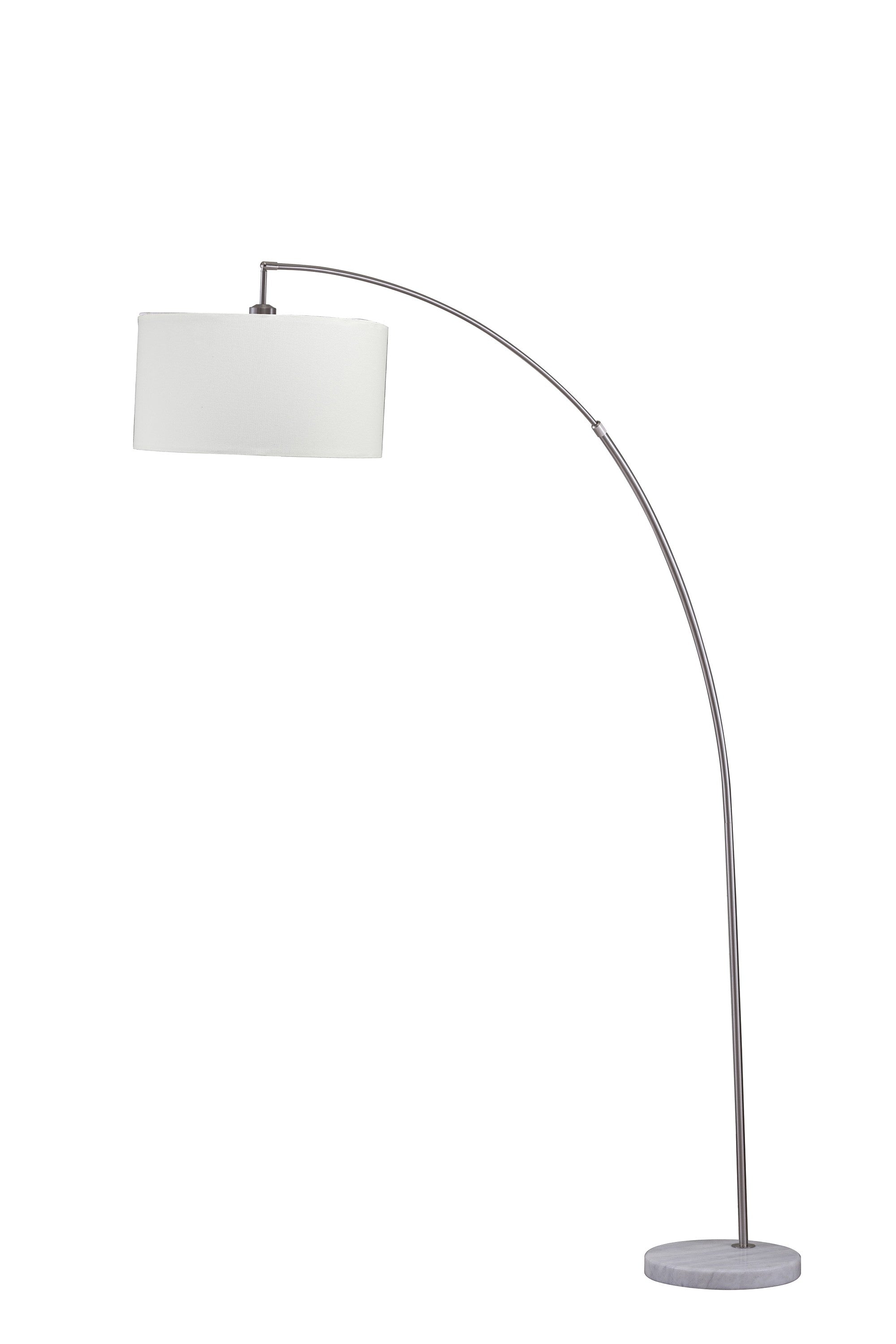 86" White And Silver Arc Floor Lamp With White Drum Shade - Lighting