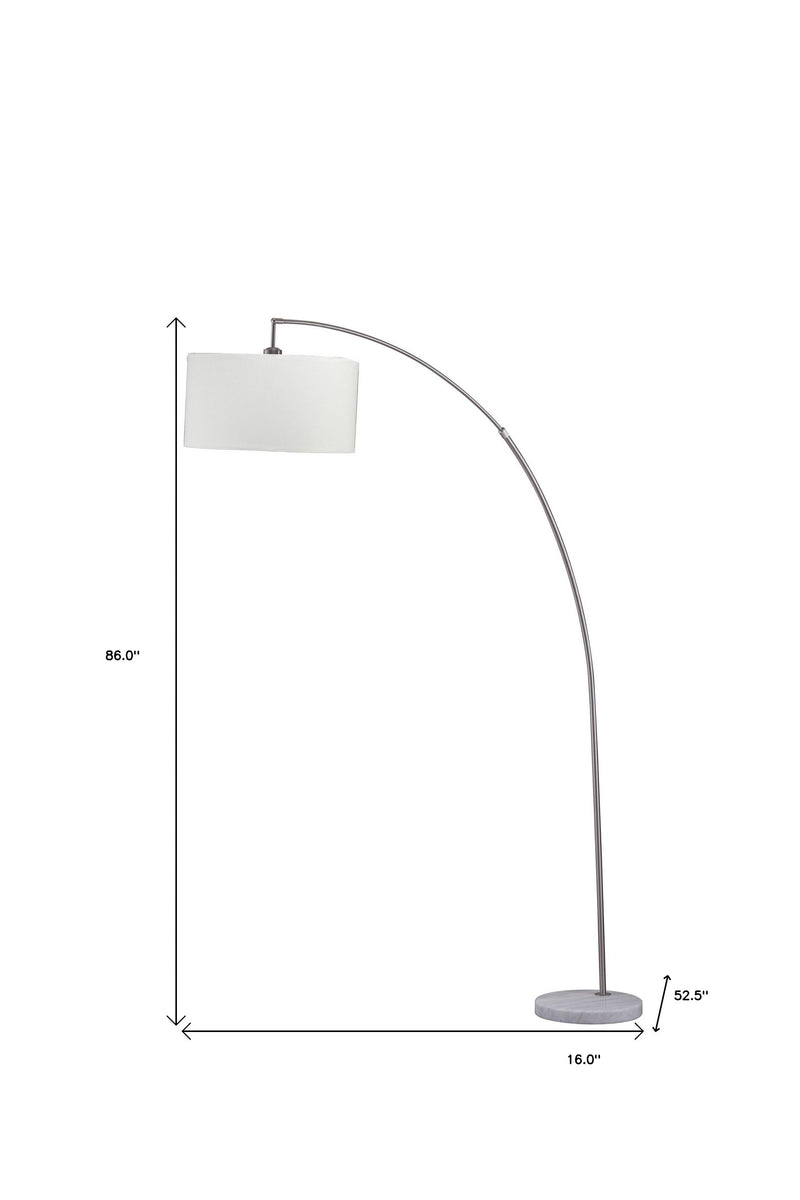 86" White And Silver Arc Floor Lamp With White Drum Shade - Lighting