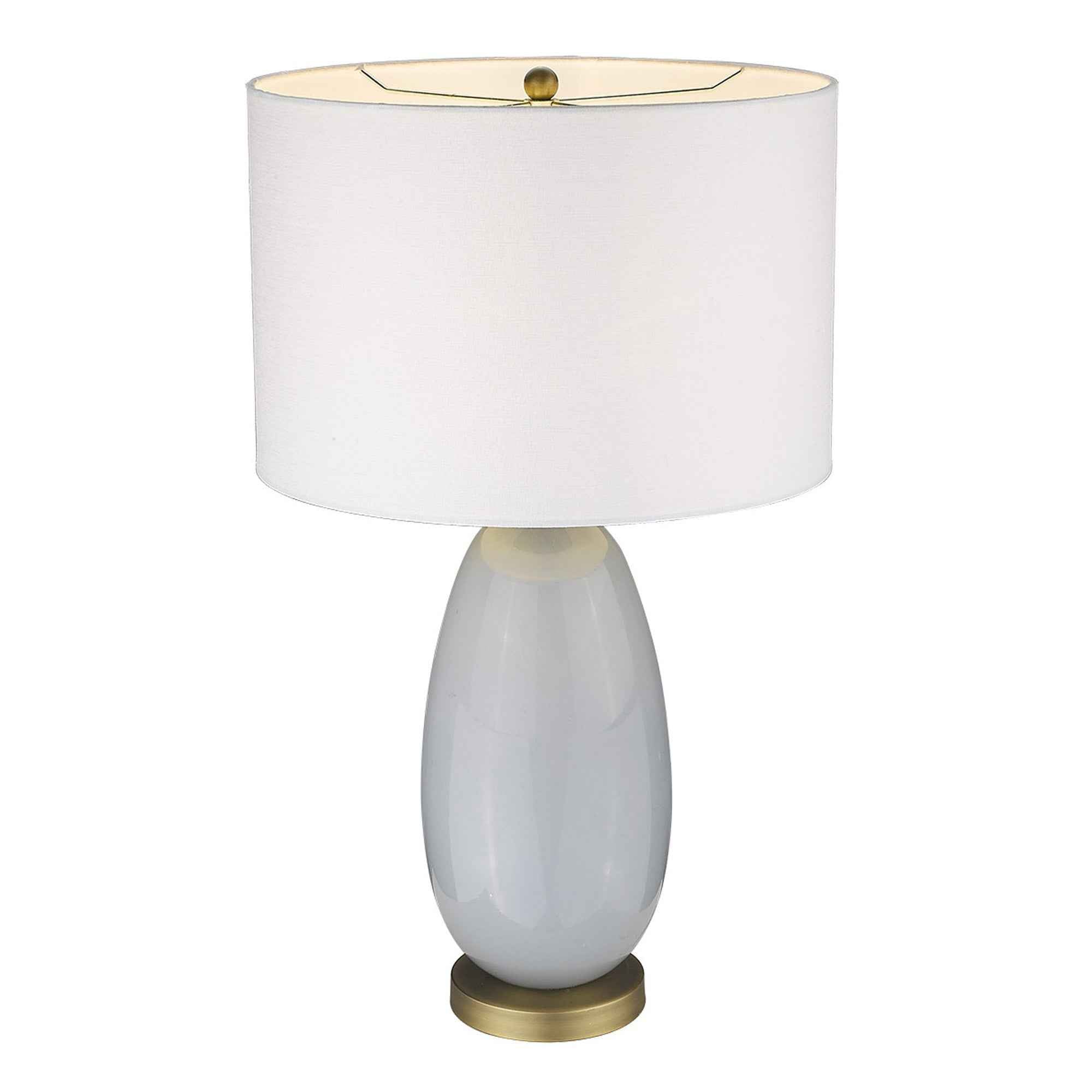 29" Light Gray Glass Table Lamp With White Drum Shade