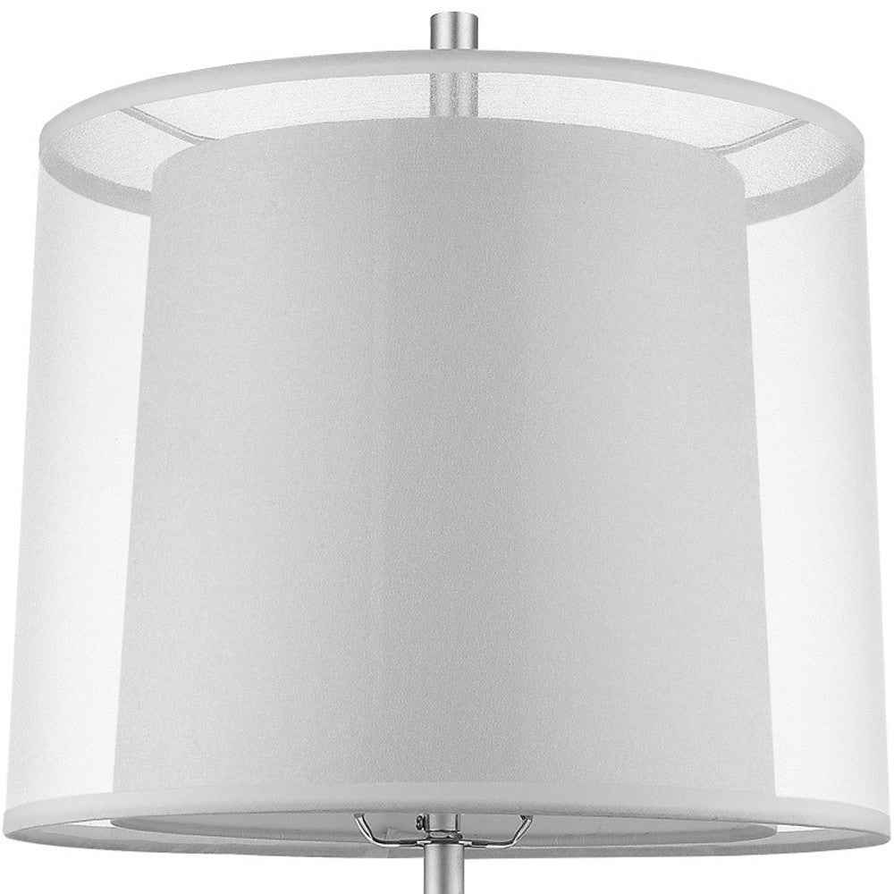 31" Silver Metal Table Lamp With White Empire Shade