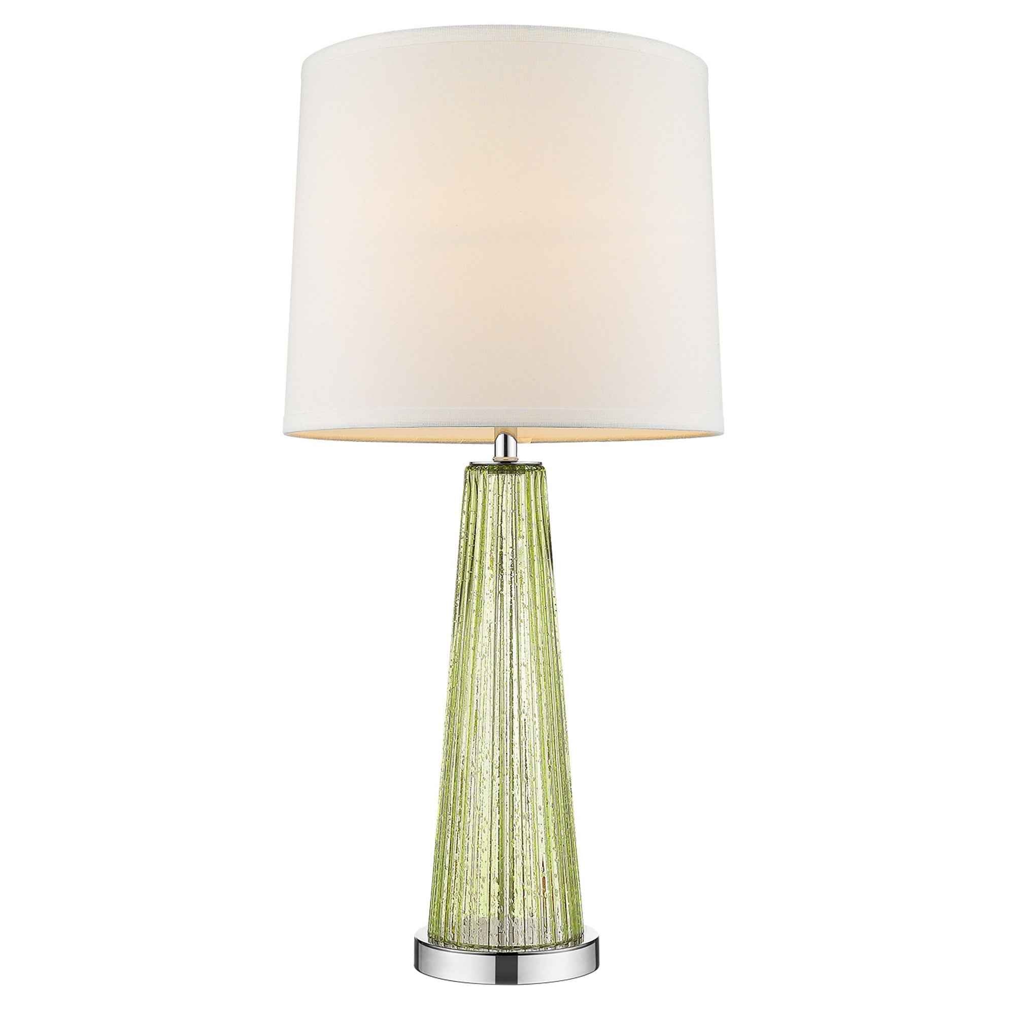 29" Green Glass Buffet Lamp With Off White Empire Shade