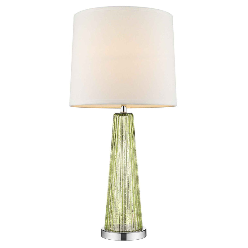 29" Green Glass Buffet Lamp With Off White Empire Shade