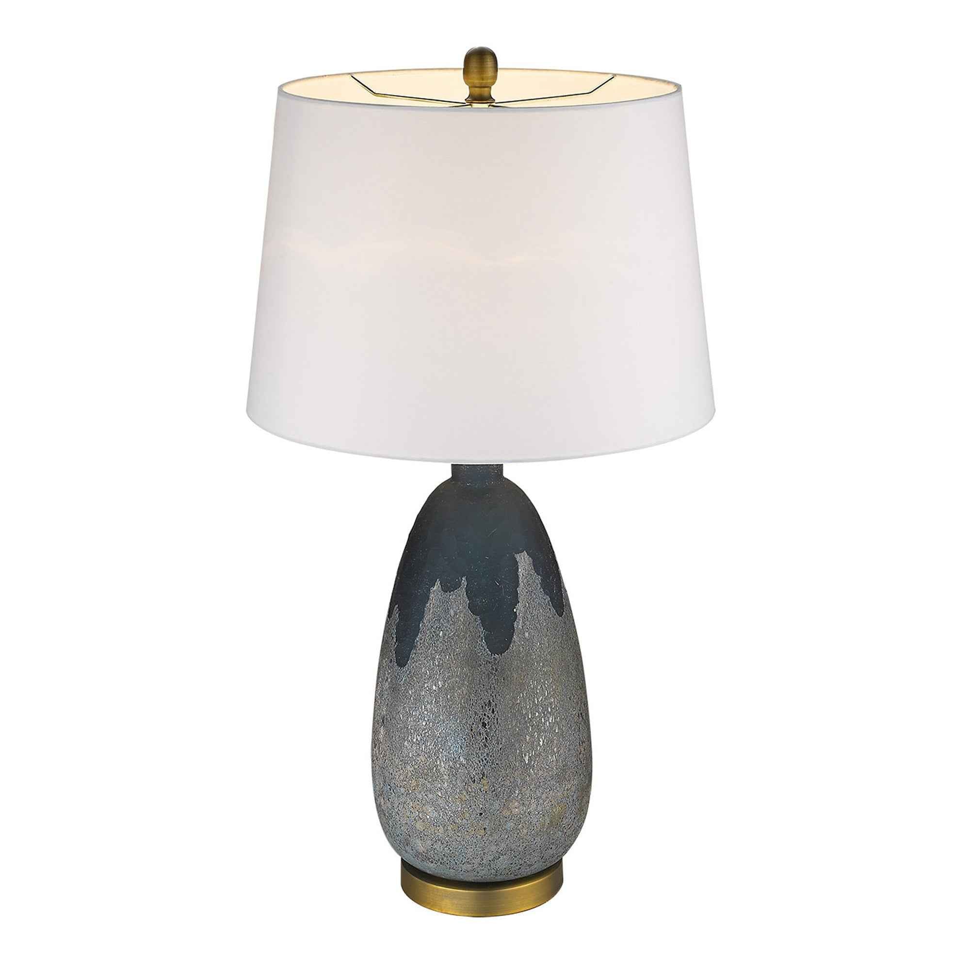 30" Teal Blue Concrete Table Lamp With Cream Empire Shade