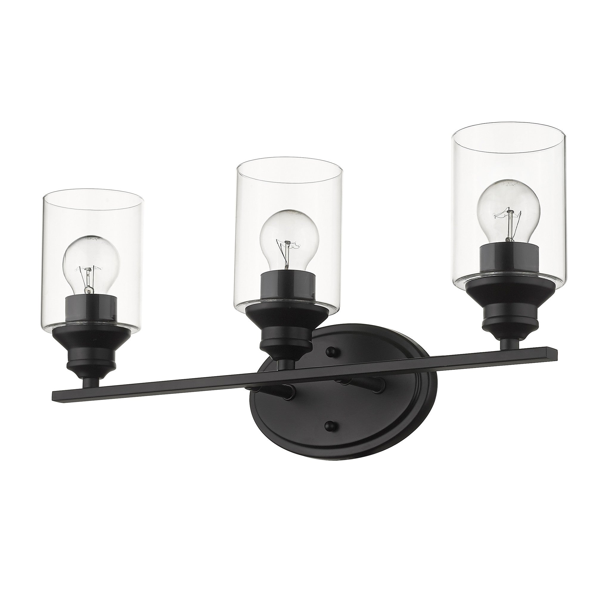 Three Light Matte Black Wall Light with Clear Glass Shade Default Title