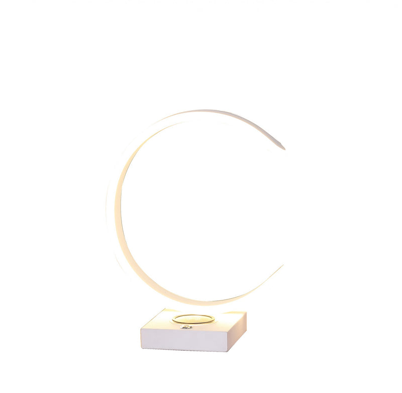 14" White Metal LED with USB Wireless Charger Table Lamp - Lighting