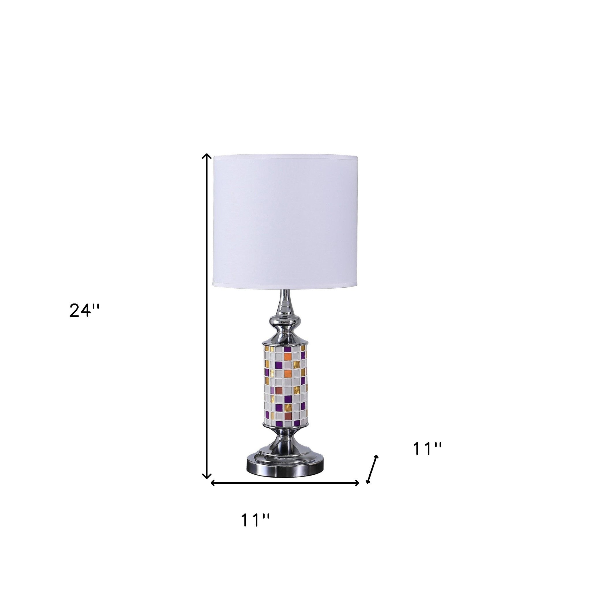 24" Silver Bedside Table Lamp With White Drum Shade - Lighting