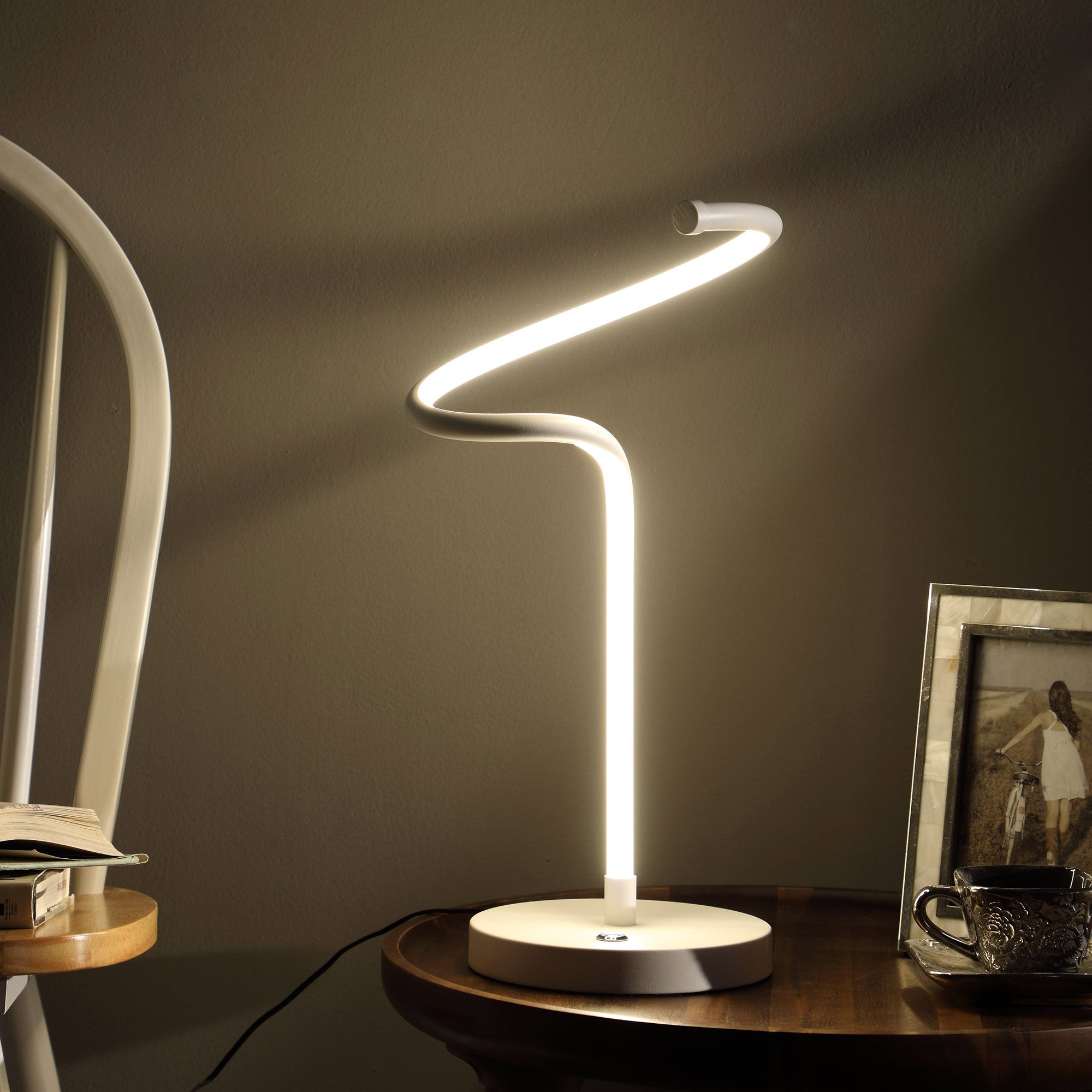 18" White Curvy Spiral LED Table Lamp - Lighting