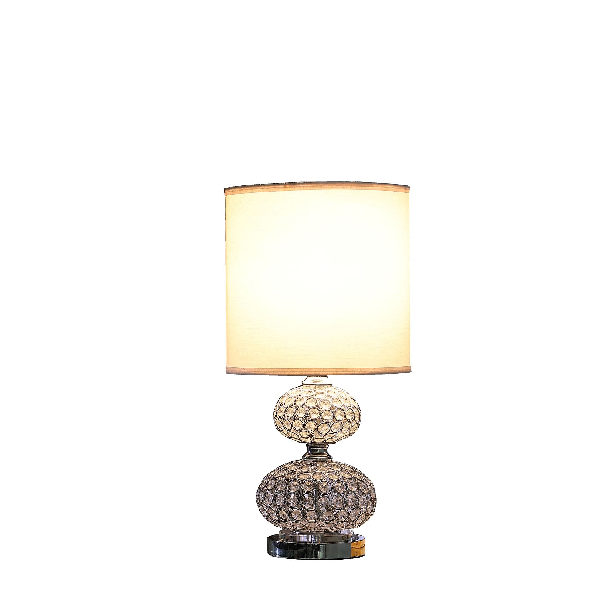 24" Chrome and Faux Crystal Double Orb Table Lamp With White Classic Drum Shade - Lighting