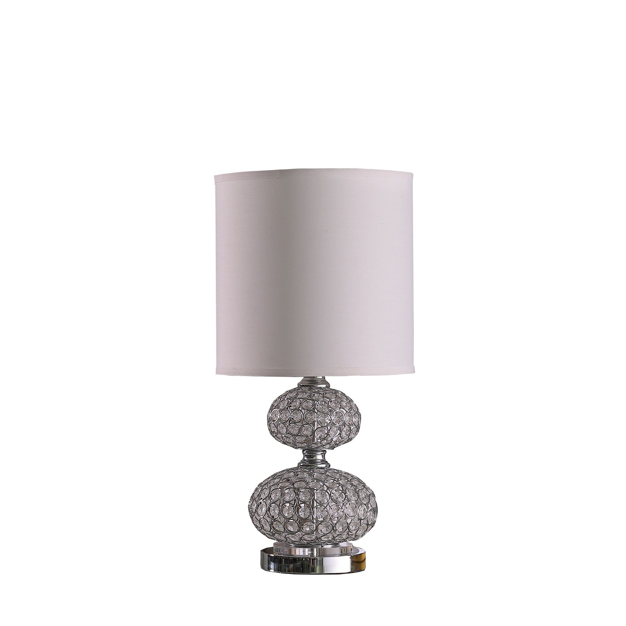 24" Chrome and Faux Crystal Double Orb Table Lamp With White Classic Drum Shade - Lighting