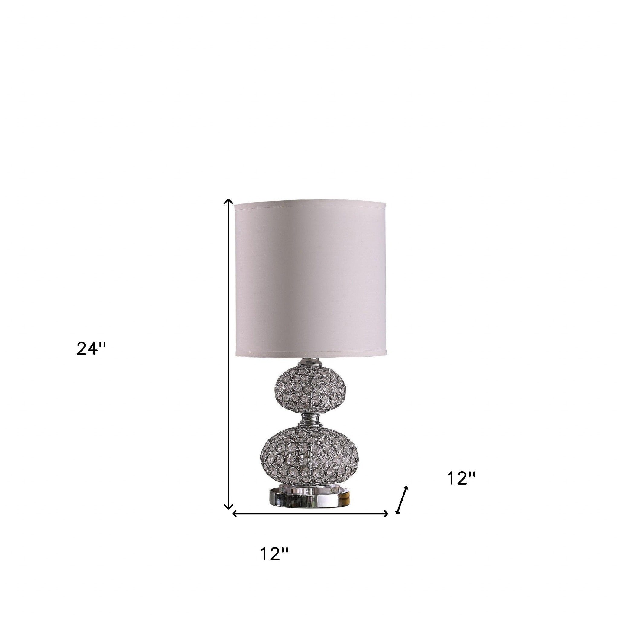 24" Chrome and Faux Crystal Double Orb Table Lamp With White Classic Drum Shade - Lighting