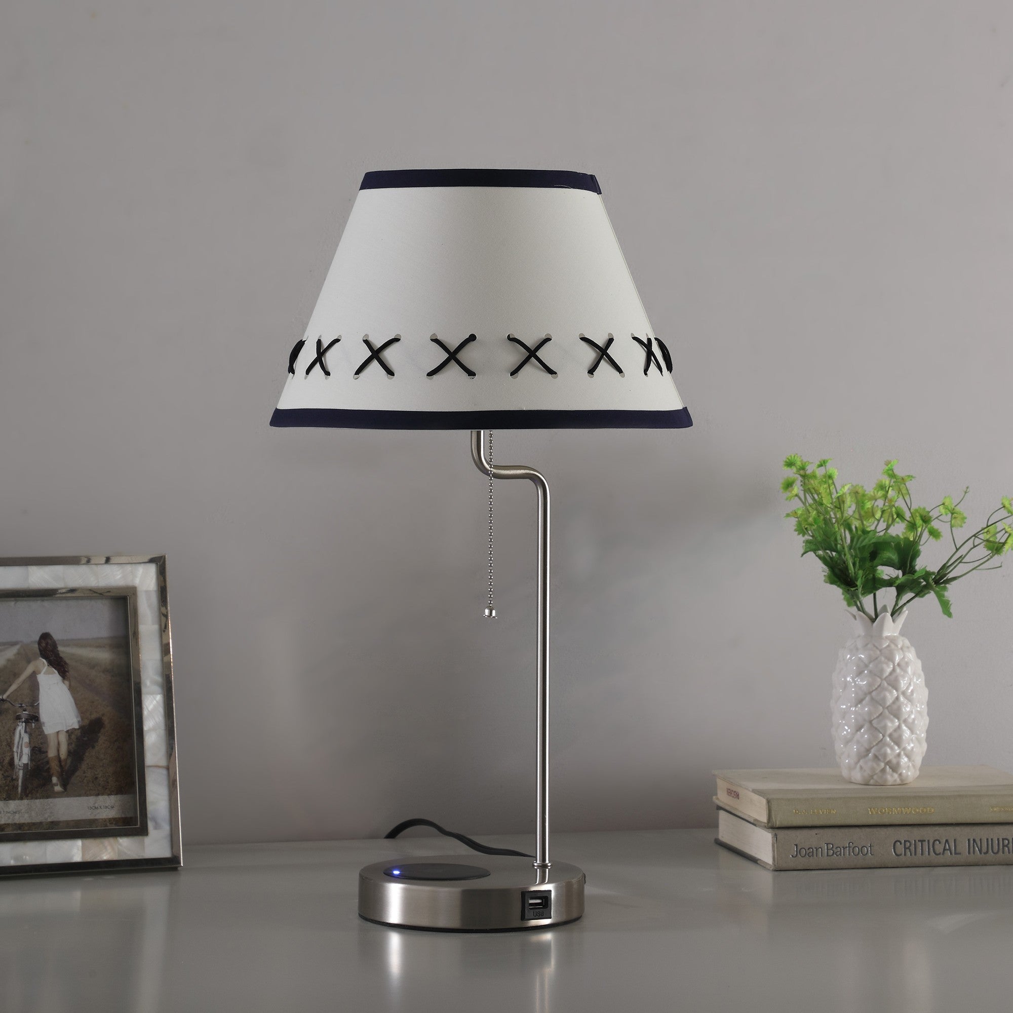 20" Silver Bedside Table Lamp With Off White Empire Shade - Lighting