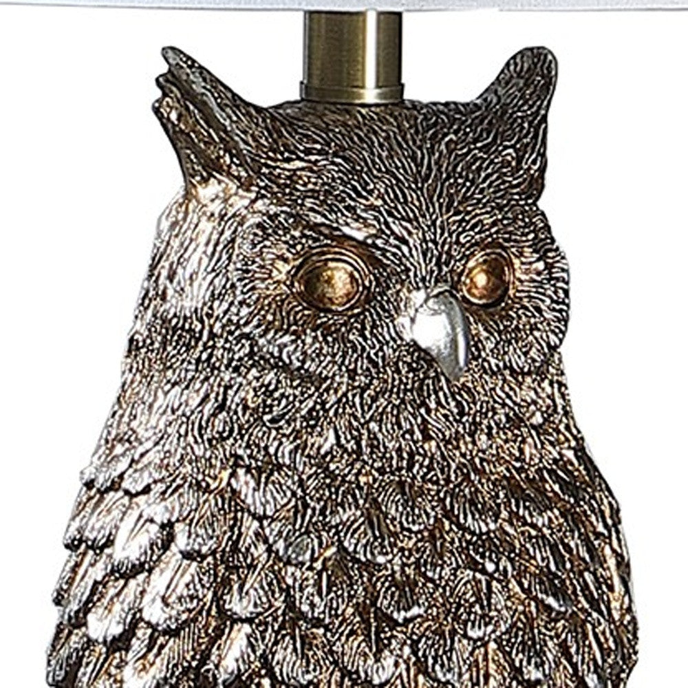 28”  Antiqued Silver Resin Owl Table or Desk Lamp - Lighting