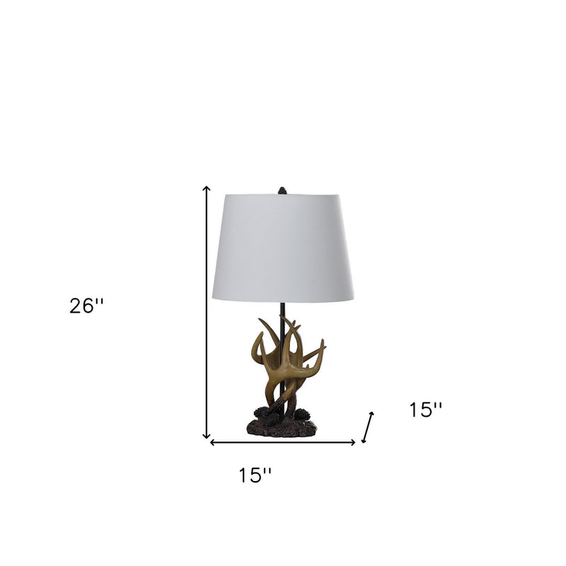 26" Natural And Brown Antlers Table Lamp With White Shade - Lighting