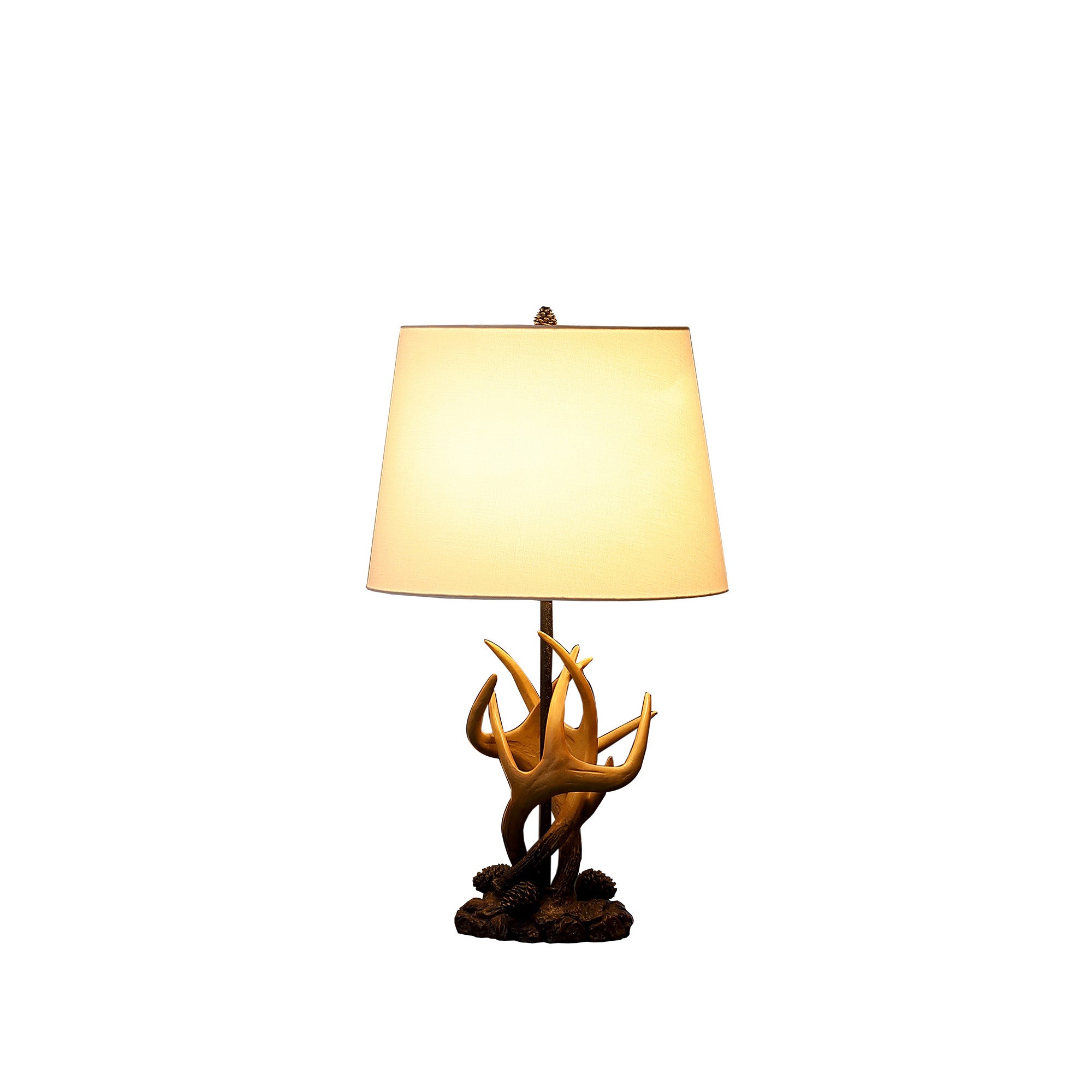 26" Natural And Brown Antlers Table Lamp With White Shade - Lighting