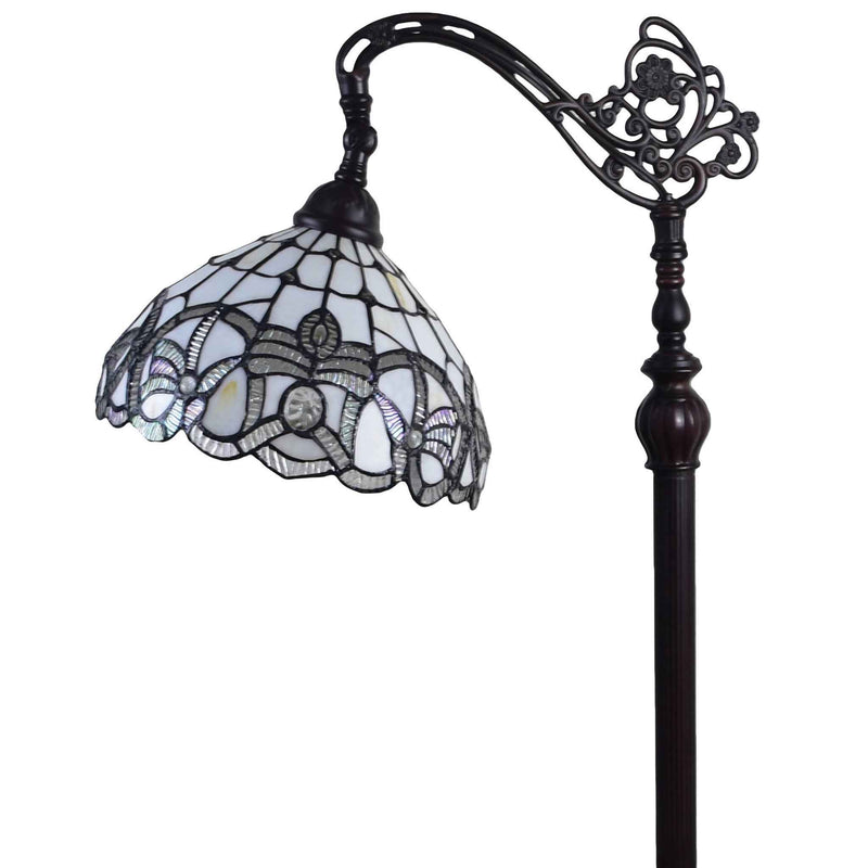 62" Brown And White Torchiere Floor Lamp With White Flowers Glass Dome Shade