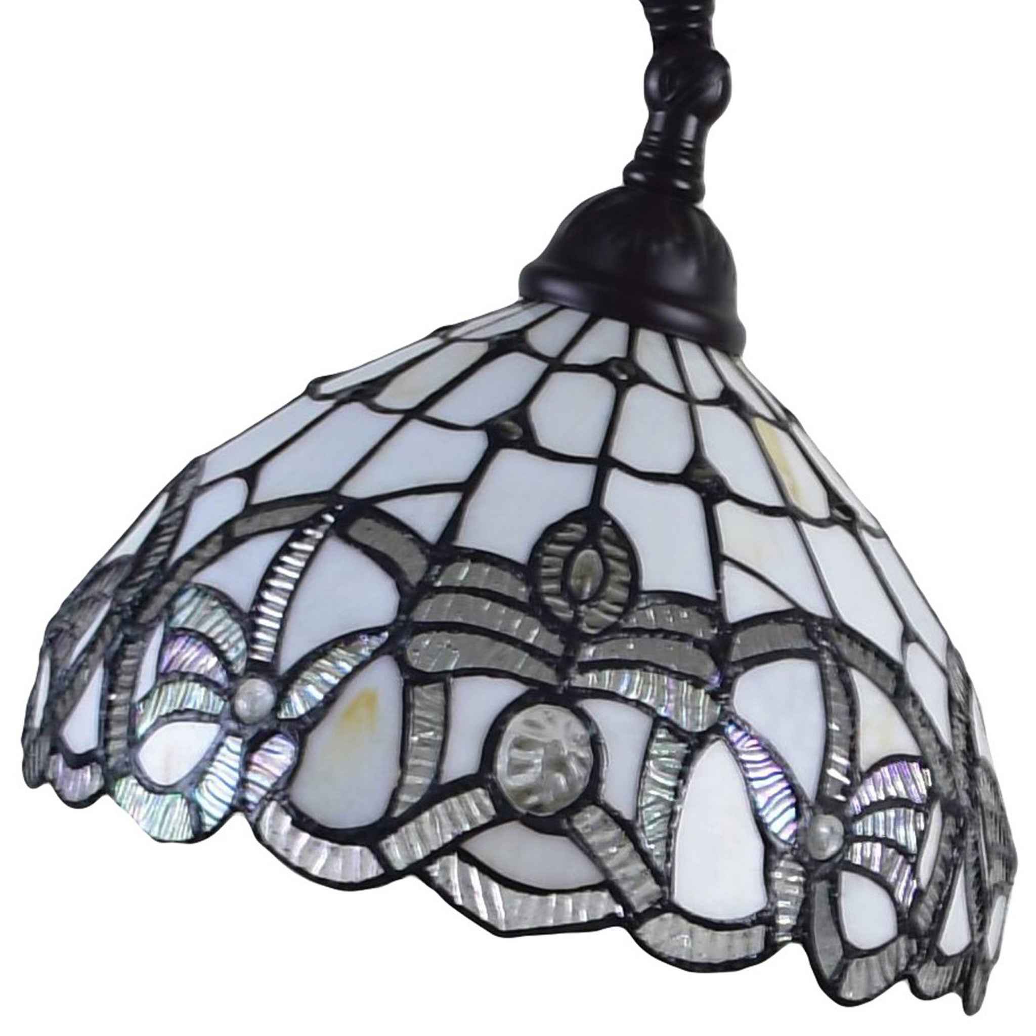 62" Brown And White Torchiere Floor Lamp With White Flowers Glass Dome Shade