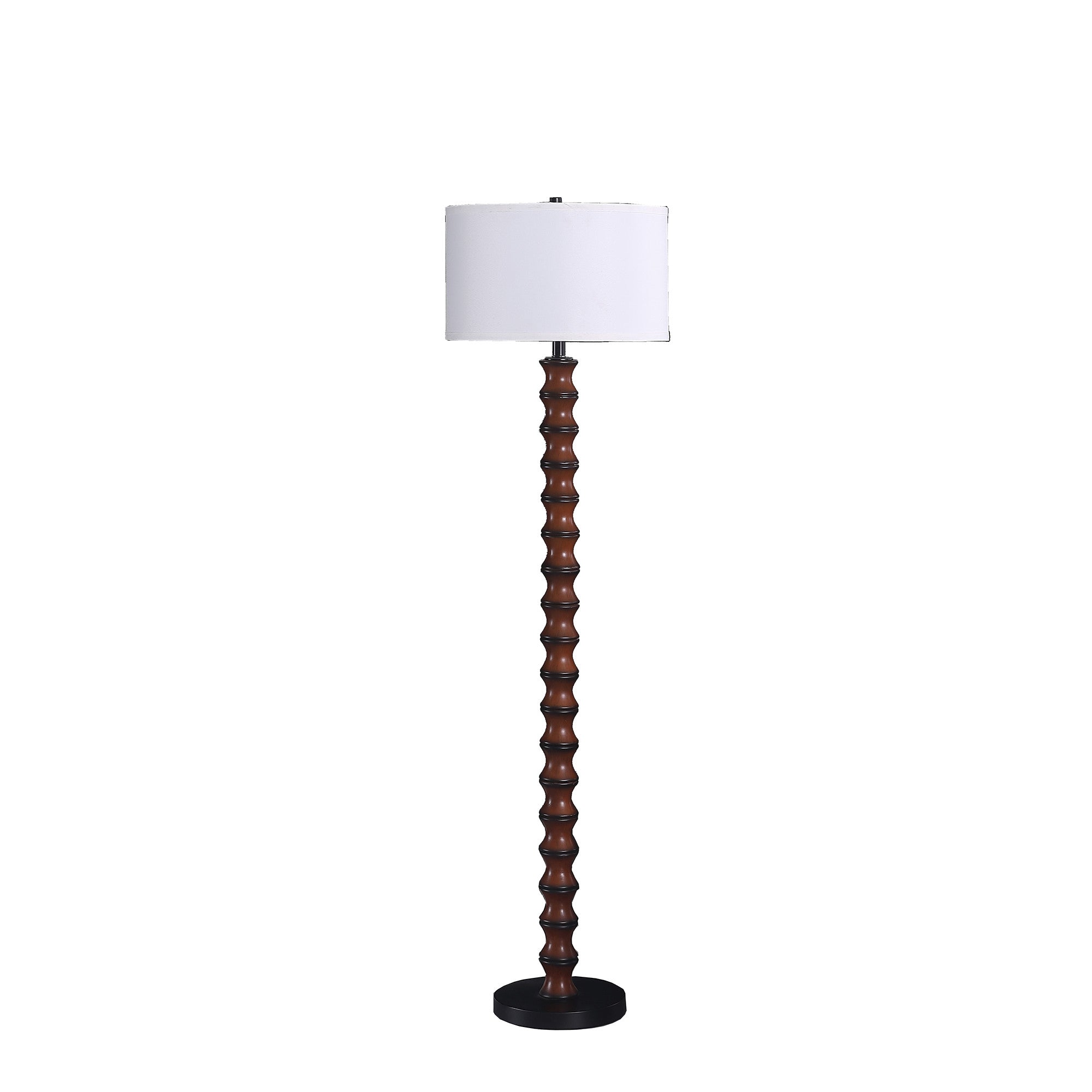 61" Brown And White Resin Floor Lamp With White Fabric Drum Shade - Lighting