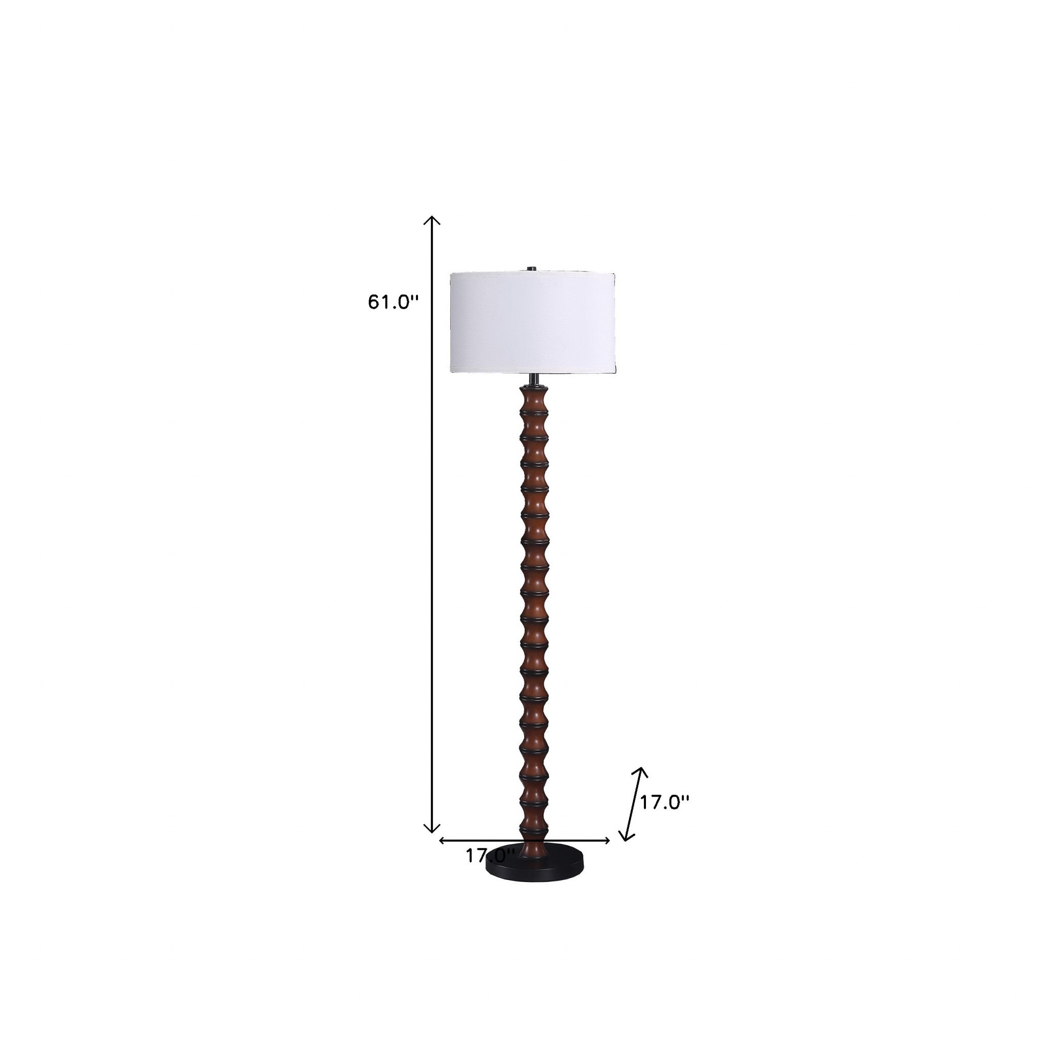 61" Brown And White Resin Floor Lamp With White Fabric Drum Shade - Lighting
