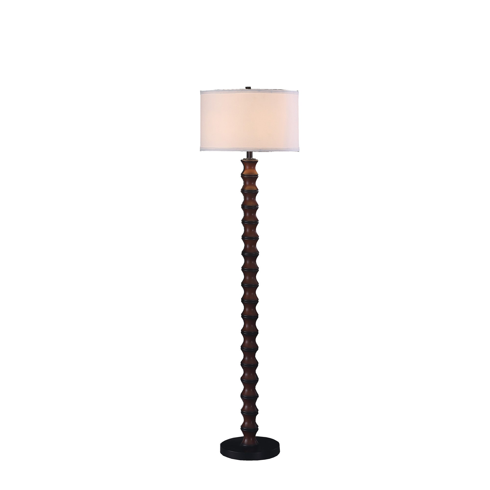 61" Brown And White Resin Floor Lamp With White Fabric Drum Shade - Lighting