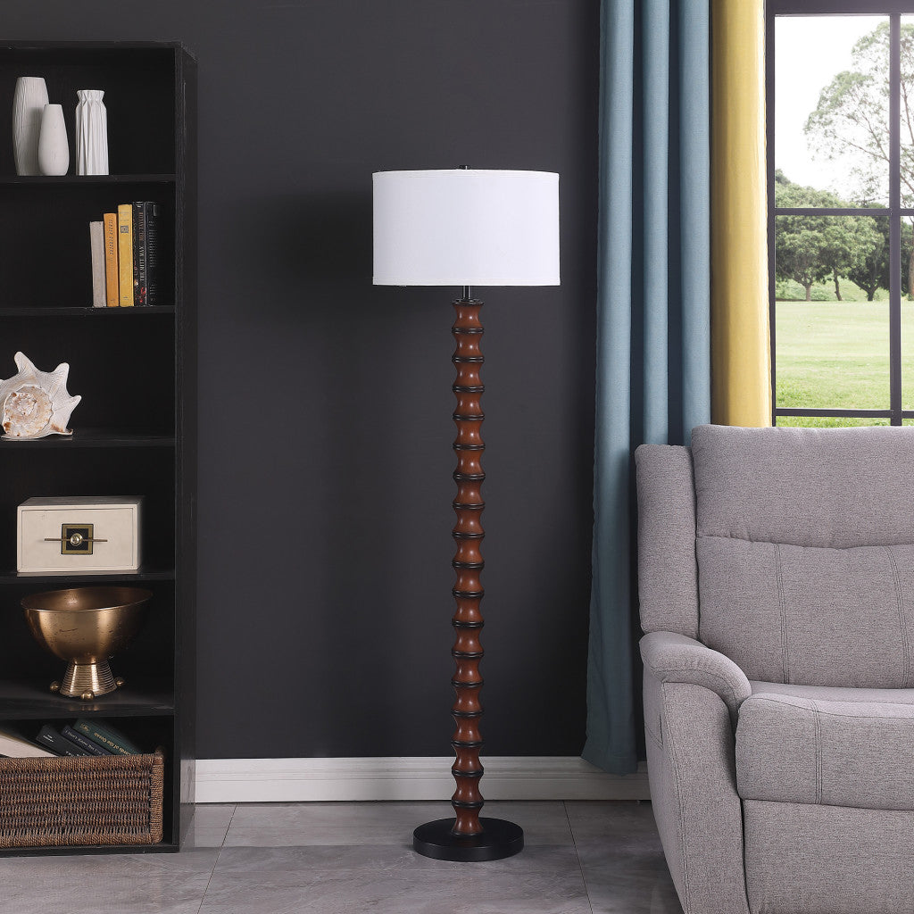 61" Brown And White Resin Floor Lamp With White Fabric Drum Shade - Lighting