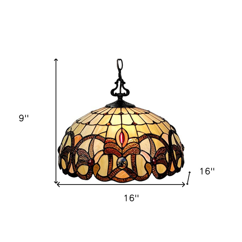 16" Tiffany Style Stained Glass Two Light Glass Dimmable Ceiling Light - Lighting