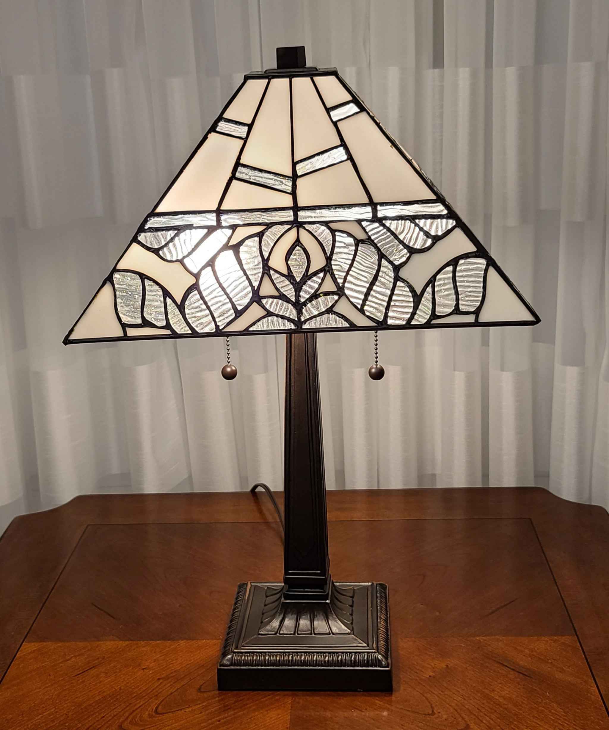 22" Dark Brown Metal Two Light Candlestick Table Lamp With White Shade