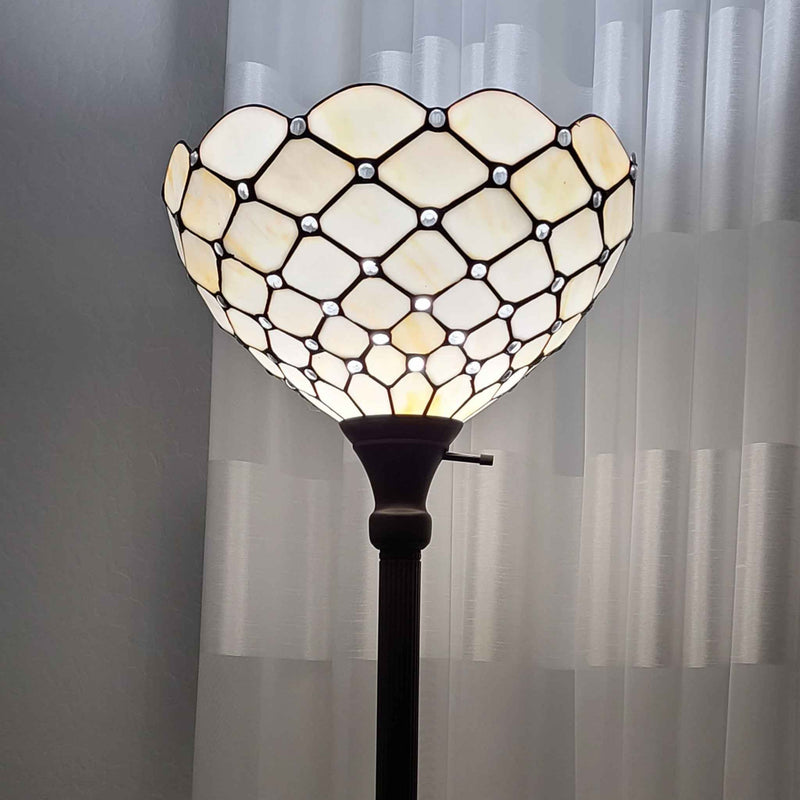 62" Brown And White Floor Lamp With White Glass Bowl Shade
