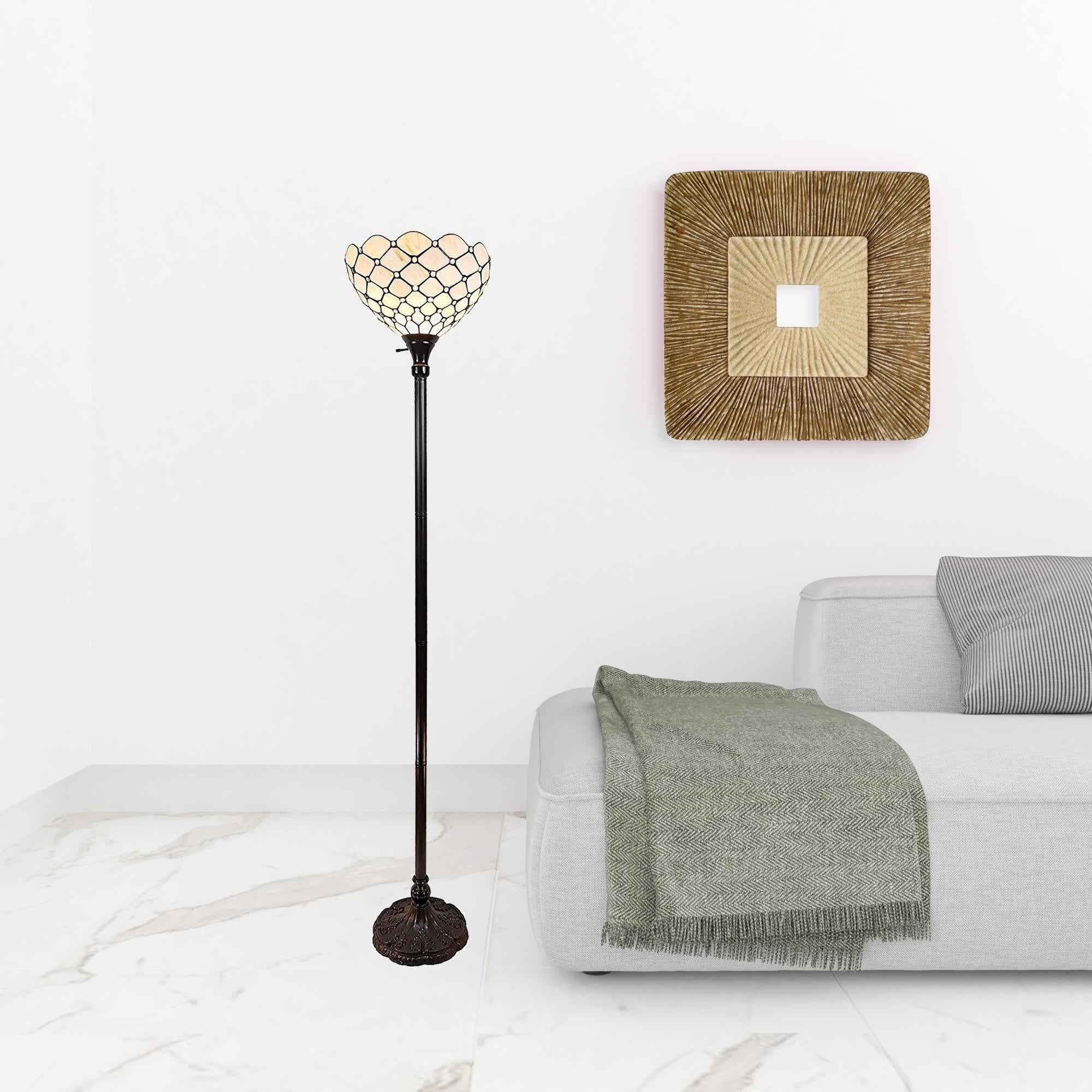 62" Brown And White Floor Lamp With White Glass Bowl Shade