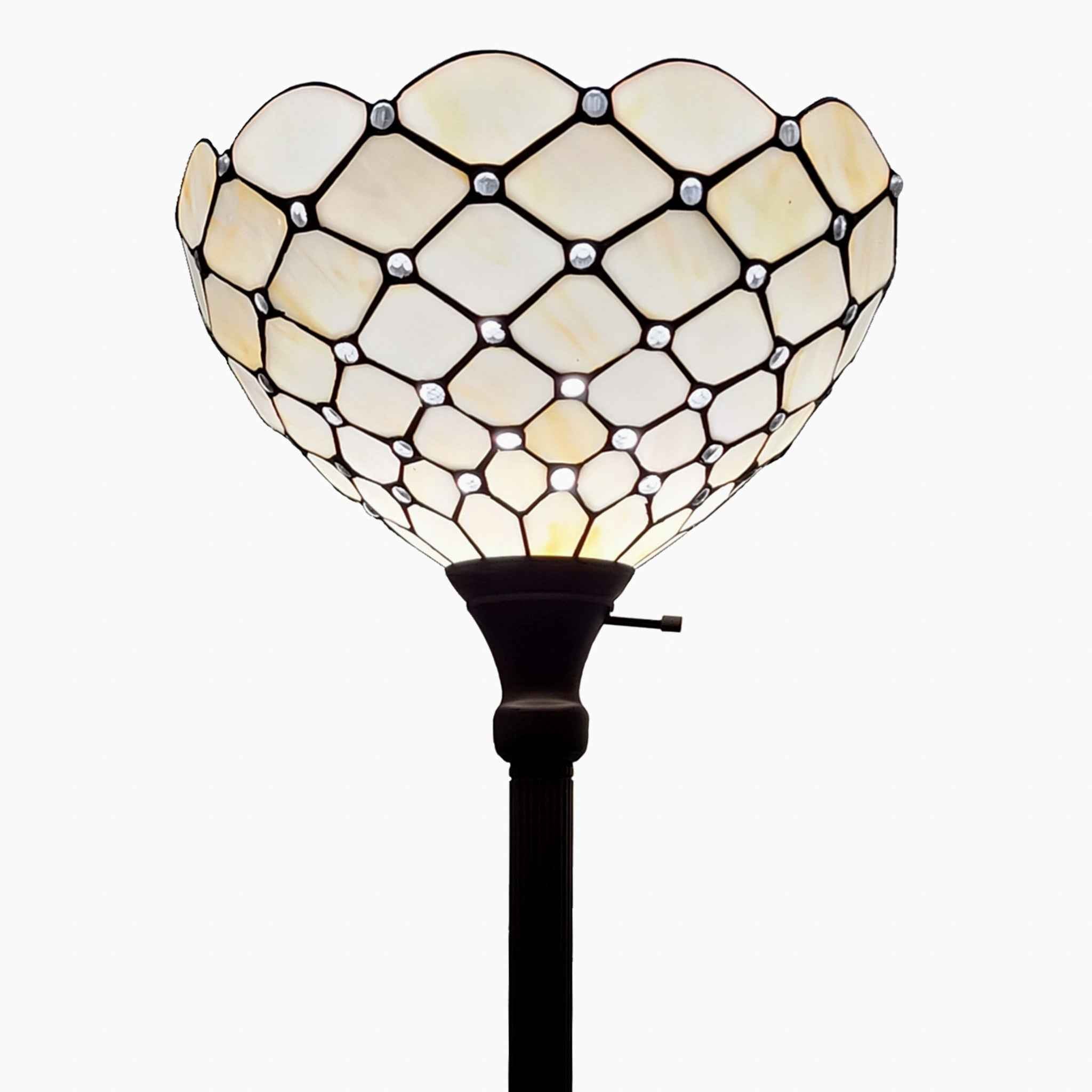 62" Brown And White Floor Lamp With White Glass Bowl Shade