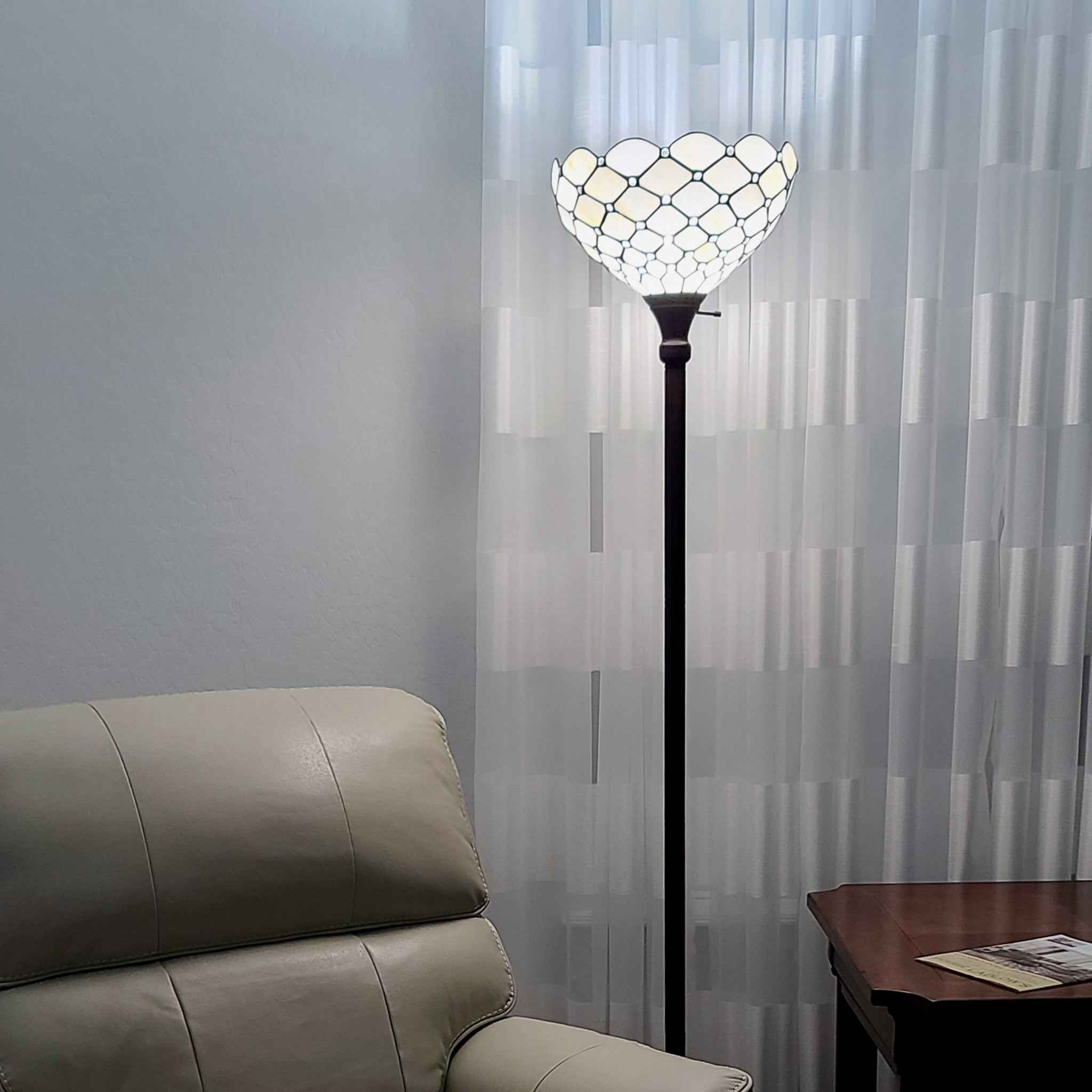 62" Brown And White Floor Lamp With White Glass Bowl Shade