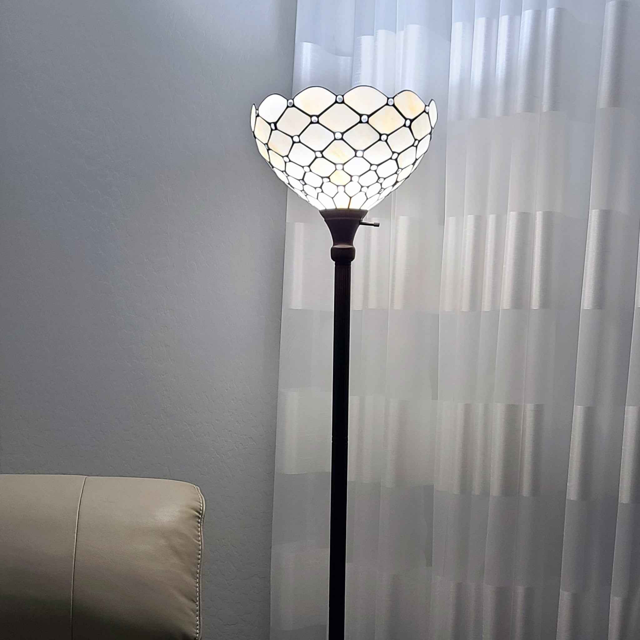 62" Brown And White Floor Lamp With White Glass Bowl Shade