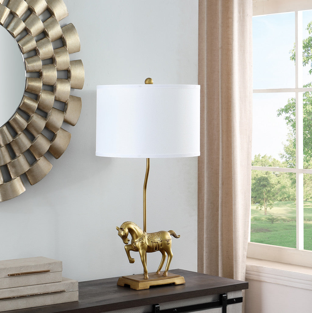 30" Gold Stallion Horse Table Lamp With White Shade - Lighting