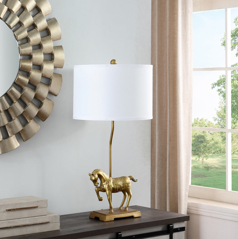 30" Gold Stallion Horse Table Lamp With White Shade - Lighting