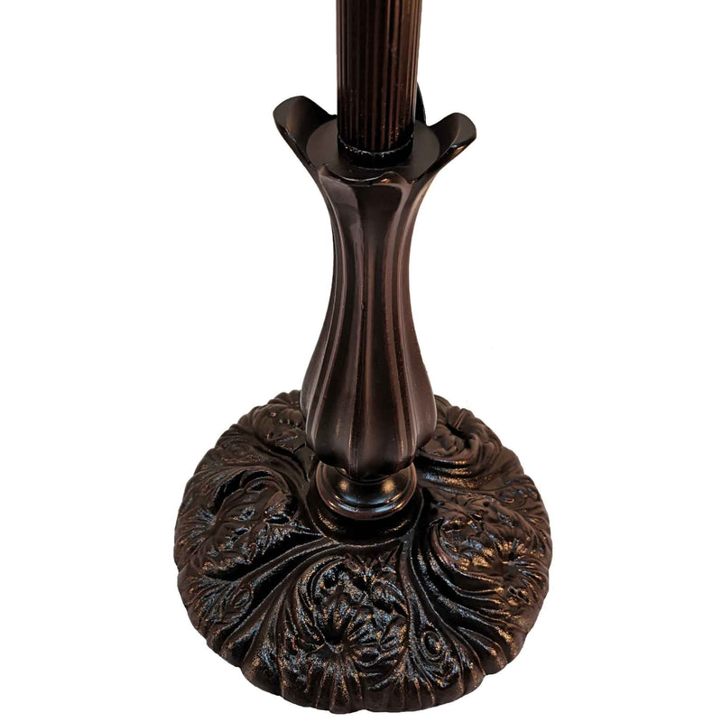 62" Brown Metal Arched Floor Lamp With Amber and Red Flowers Stained Glass Shade