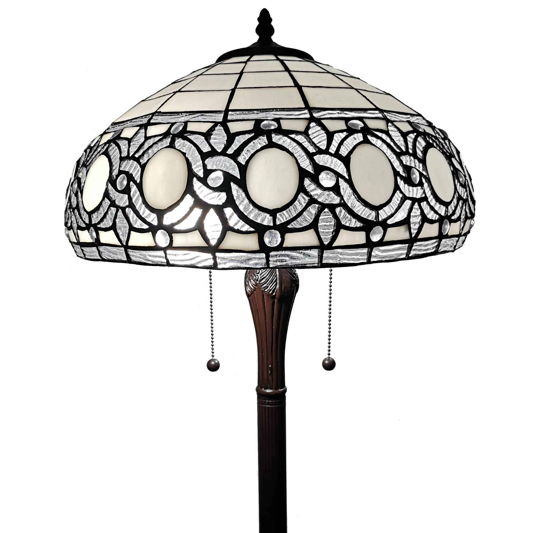 63" Brown Two Light Traditional Shaped Floor Lamp With White Stained Glass Bowl Shade