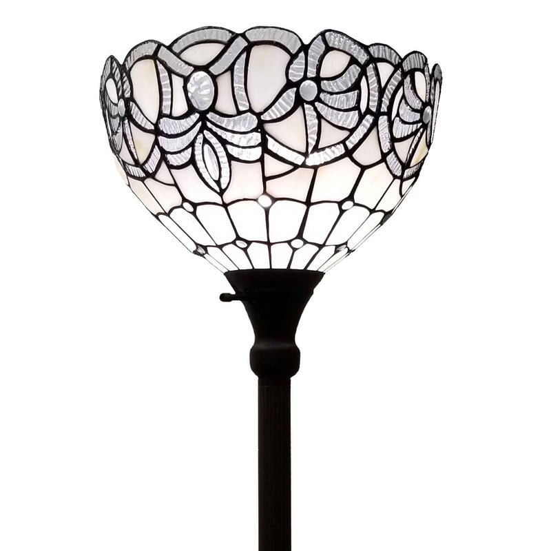 72" Brown And White Torchiere Floor Lamp With White Flowers Glass Dome Shade