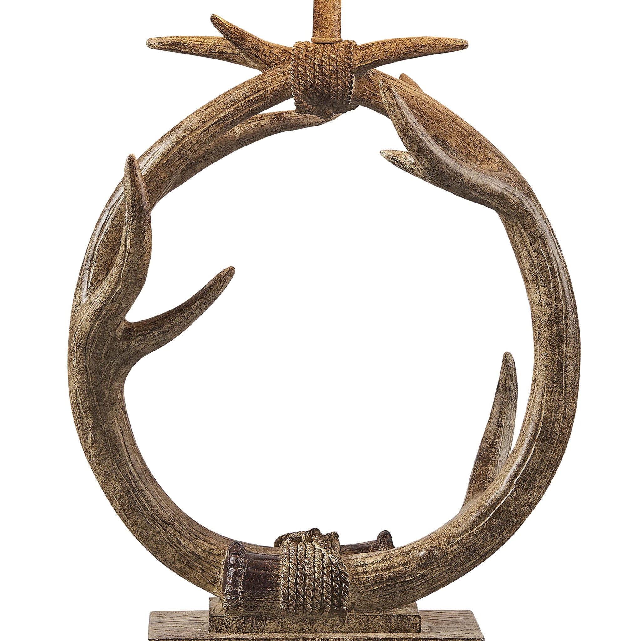 27" Brown Rustic Faux Antlers Table Lamp With White Drum Shade - Lighting