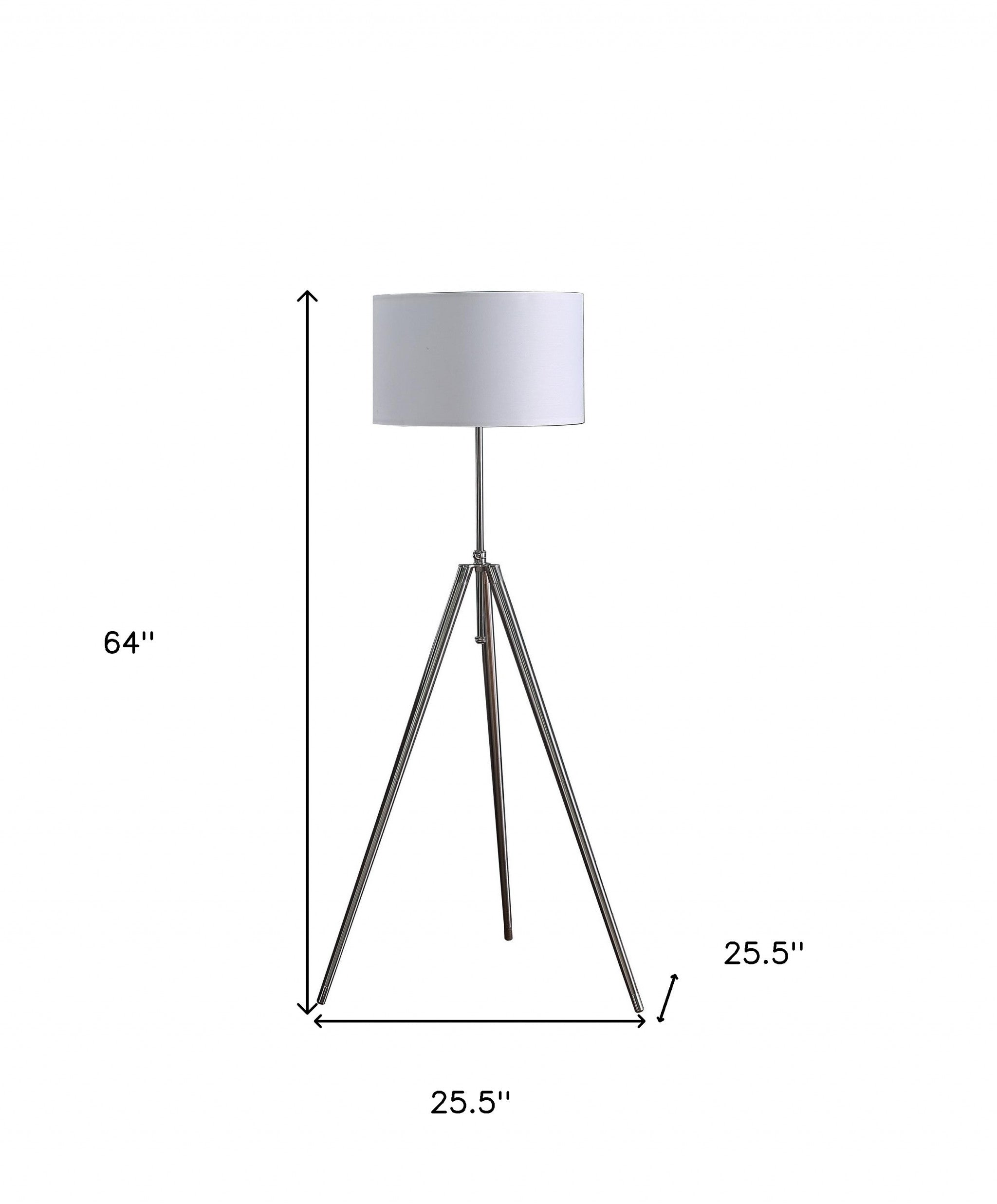 64" Silver Adjustable Tripod Floor Lamp With White Fabric Shade - Lighting