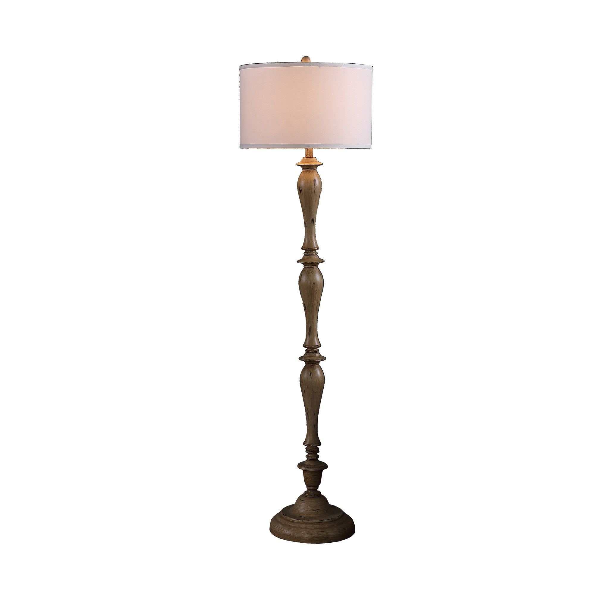 62" Brown And White Polyresin Floor Lamp With White Fabric Shade - Lighting