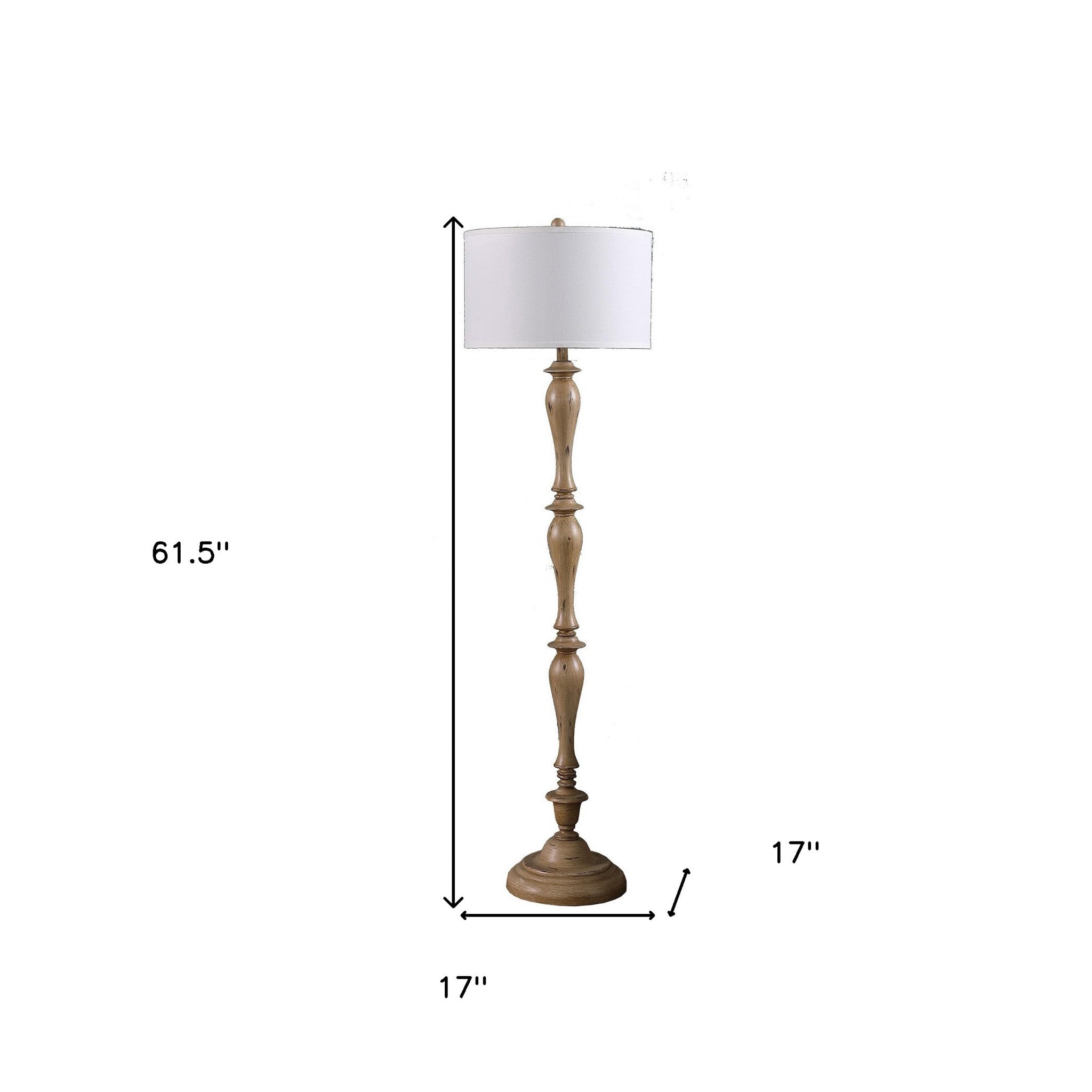 62" Brown And White Polyresin Floor Lamp With White Fabric Shade - Lighting