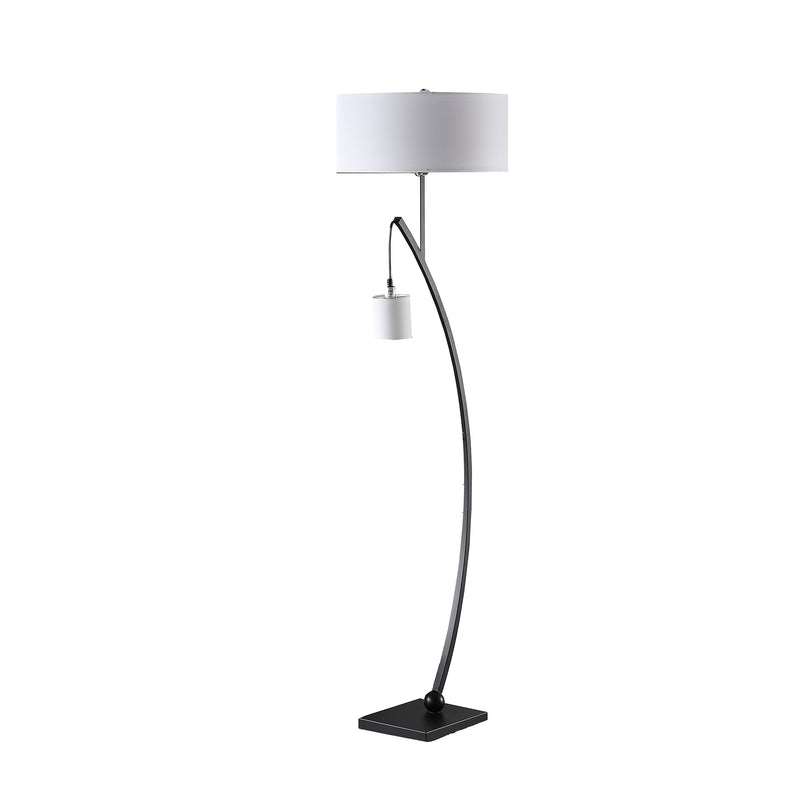 59" Matte Black Dual Arc Floor Lamp With White Drum Shade - Lighting