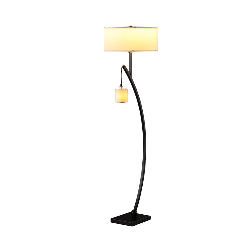 59" Matte Black Dual Arc Floor Lamp With White Drum Shade - Lighting