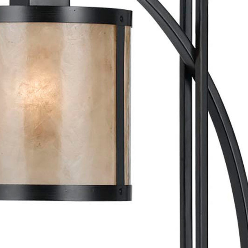 Black metal lantern lamp close-up of square glass and metal trim