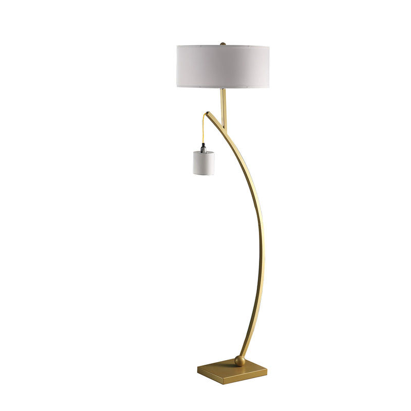 59" Gold And White Arc Floor Lamp With White Fabric Drum Shade - Lighting