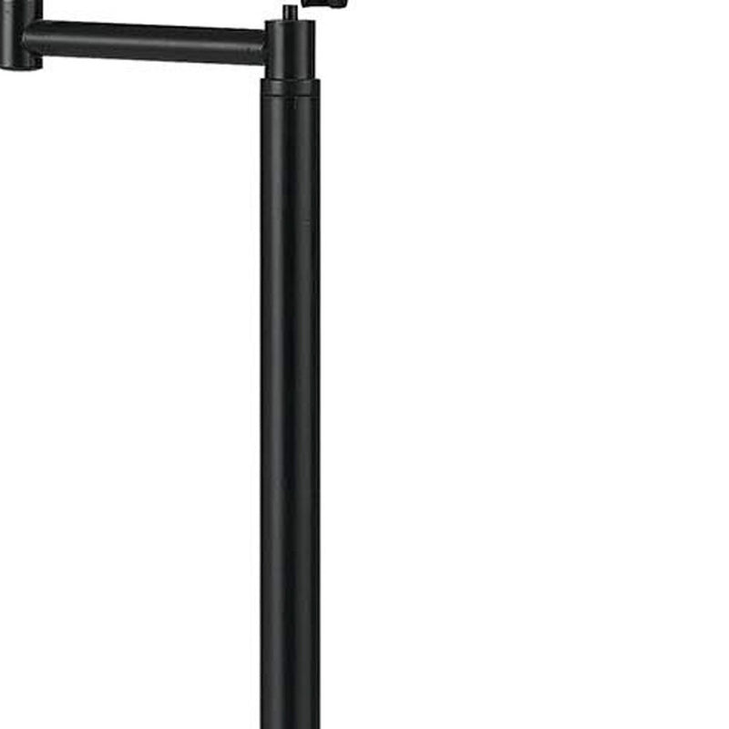 Black metal lamp arm and stem close-up with bar details