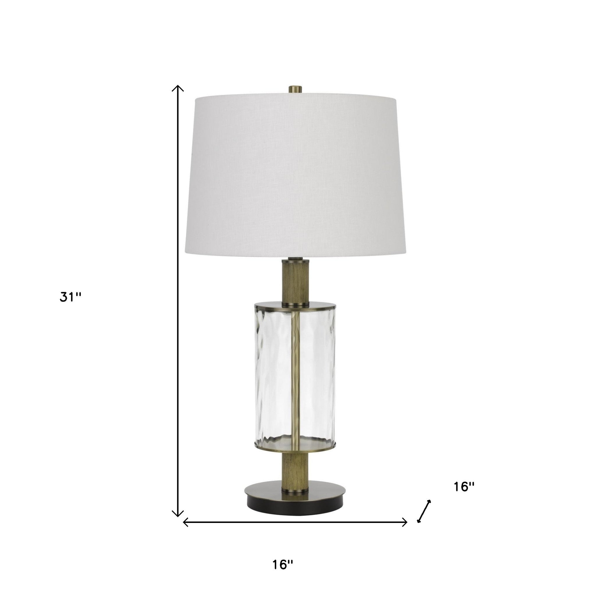 31" Clear Metal Table Lamp With White Empire Shade - Lighting